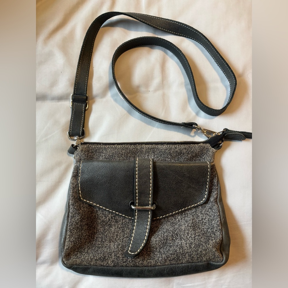 Roots denim blue (grey/blue)Crossbody Bag with Leather back and Trim